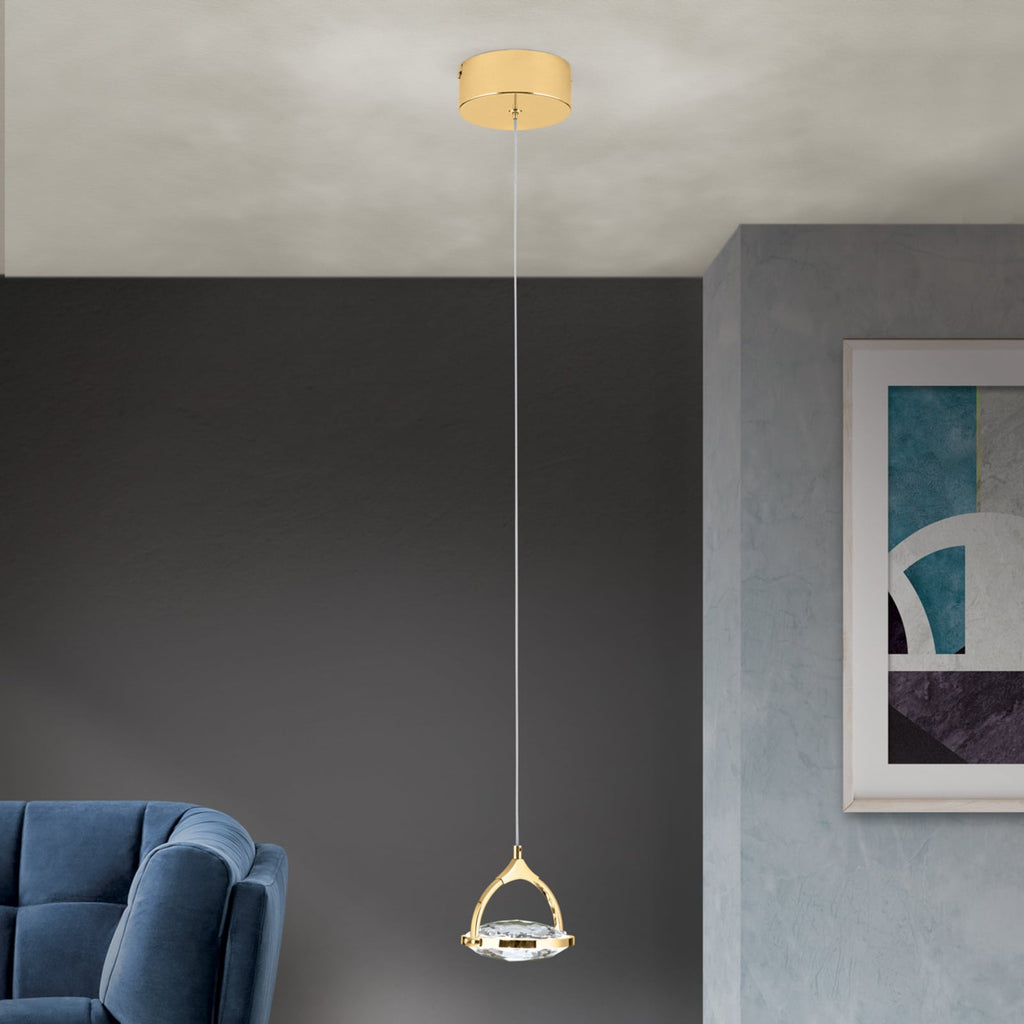 LED pendellampe Moon K9-krystallglass dimbar Ø12 cm gull - ORION