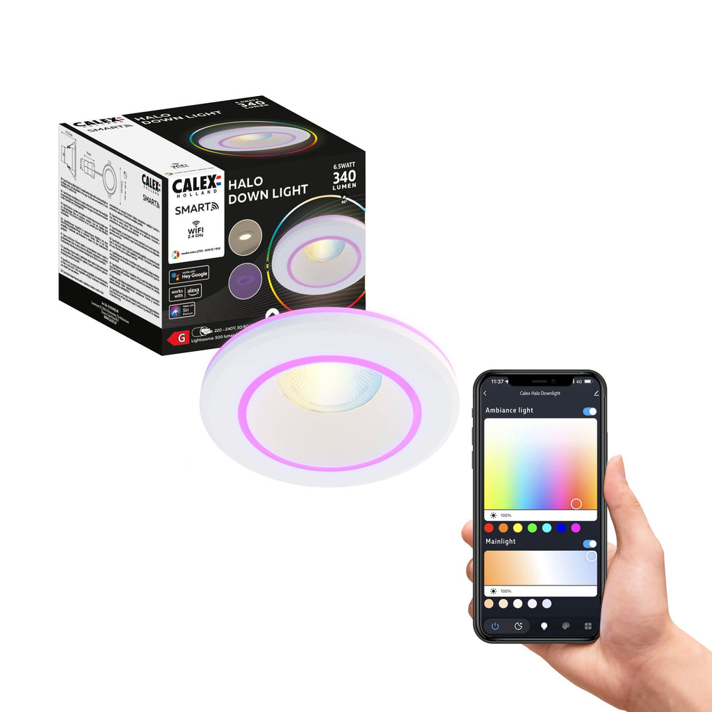 LED innbyggingsspot Smart Halo CCT RGB dimbar IP44 hvit - Calex