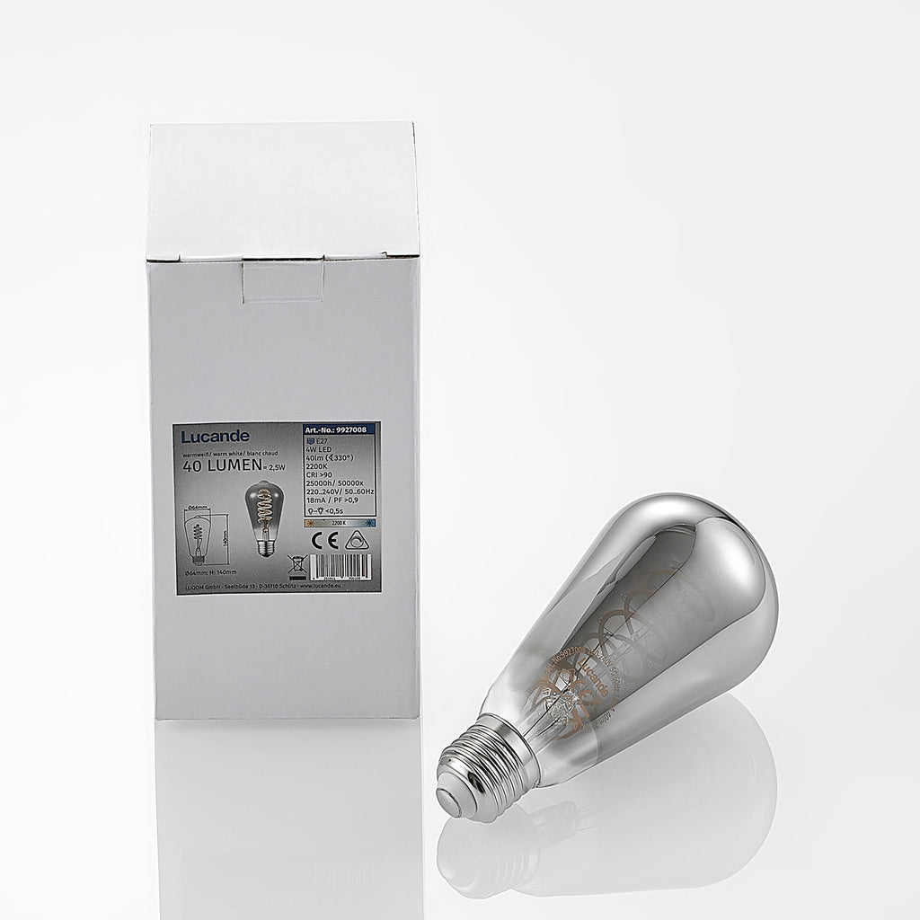 LED filamentpære E27 ST64 4W 1800K dimbar titan 2-pk - Lucande