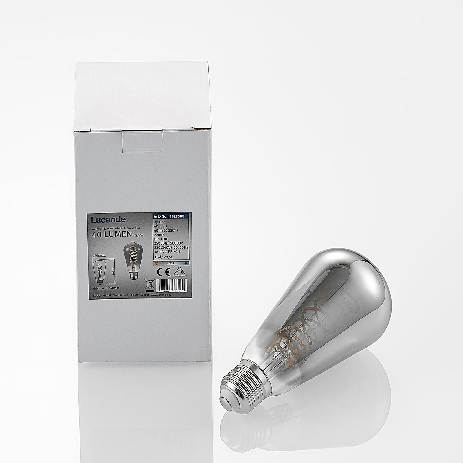 LED filamentpære E27 ST64 4W 1800K dimbar titan 2-pk - Lucande