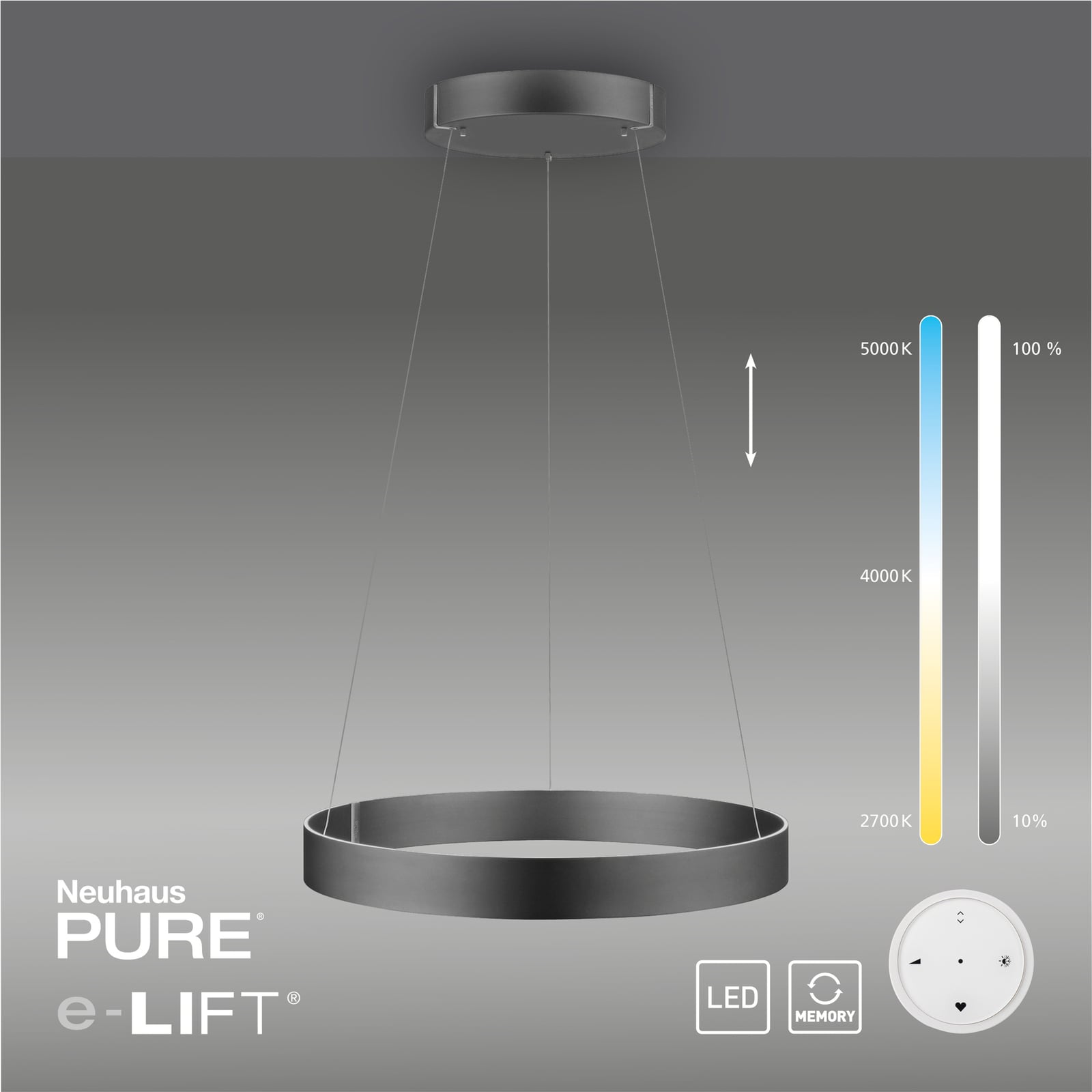 LED pendellampe PURE E-Clipse Ø70 cm CCT dimbar fjernkontroll - PURE