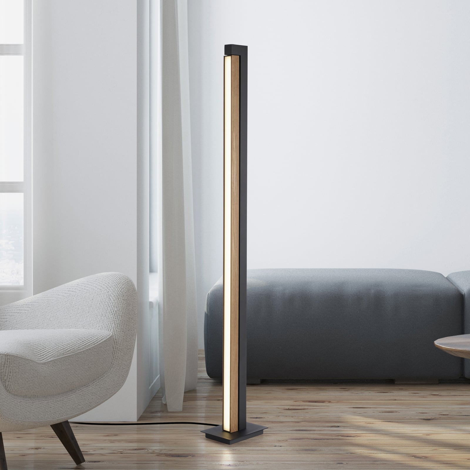 LED-gulvlampe PURE Lines Floor eik/grafitt forfra