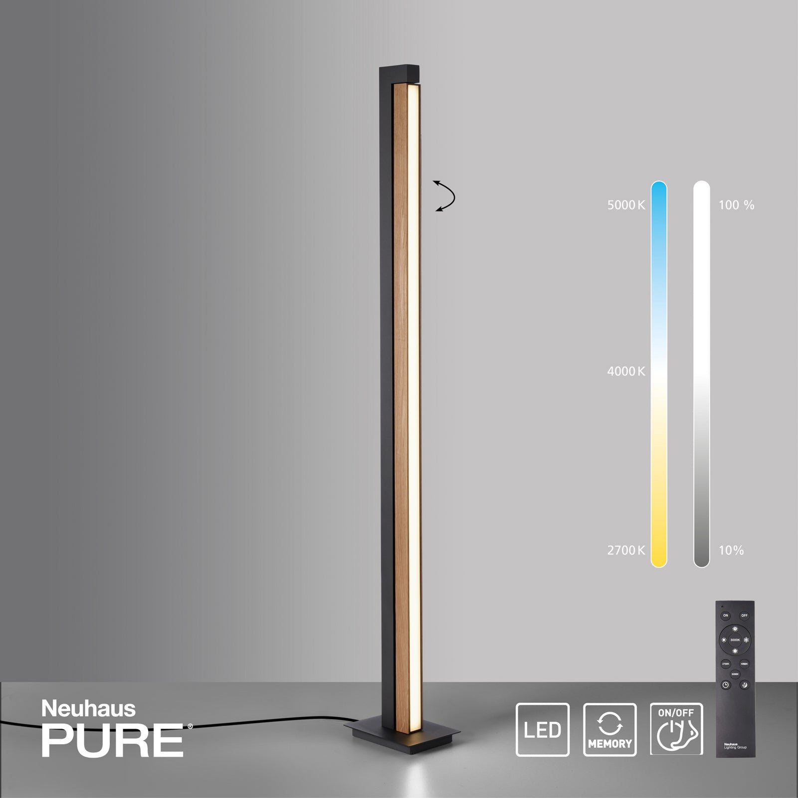 LED-gulvlampe PURE Lines Floor eik/grafitt detalj eikmateriale
