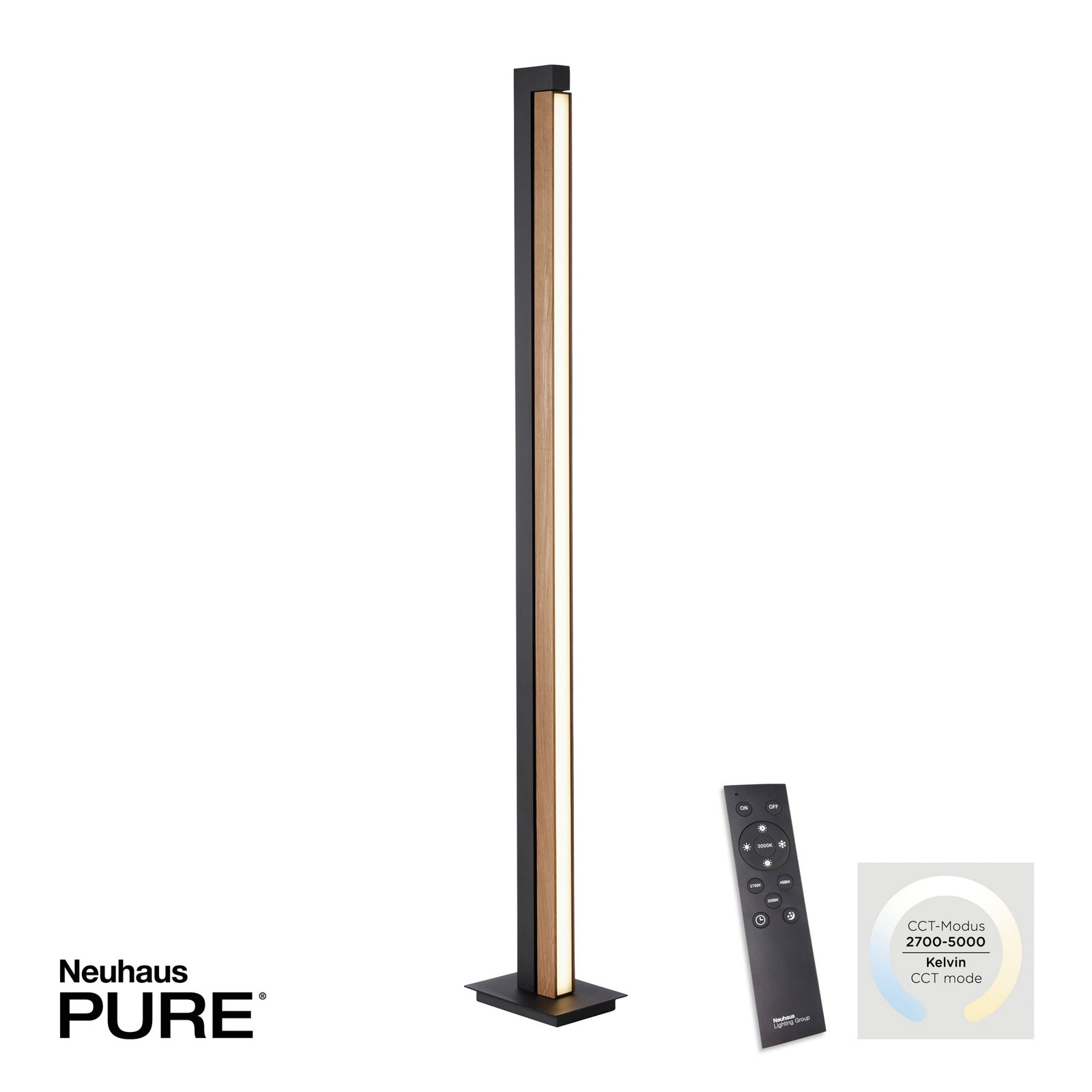 LED-gulvlampe PURE Lines Floor eik/grafitt lys på