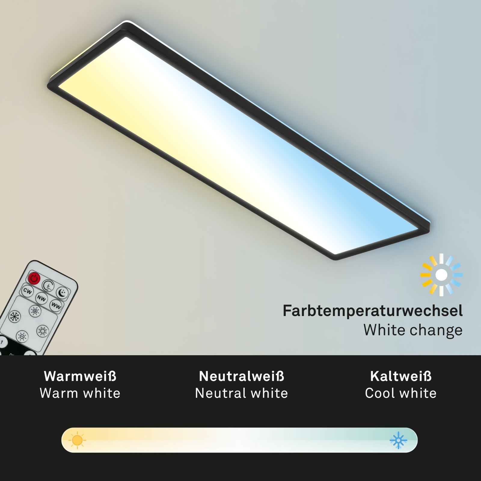 LED-panel Slim svart ultratynt CCT dimbar 59x20 cm - Briloner