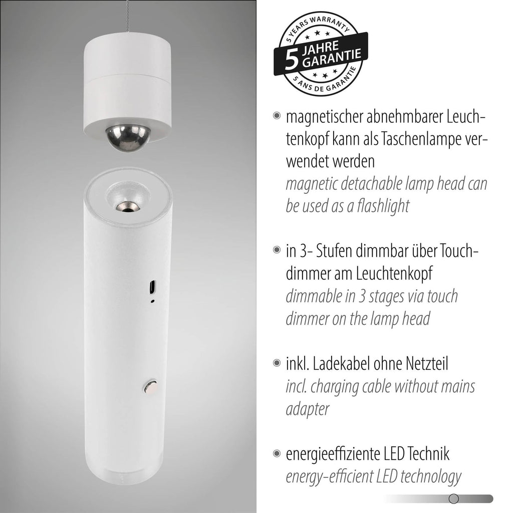 LED pendellampe Attach med batteri dimbar hvit jern - JUST LIGHT.