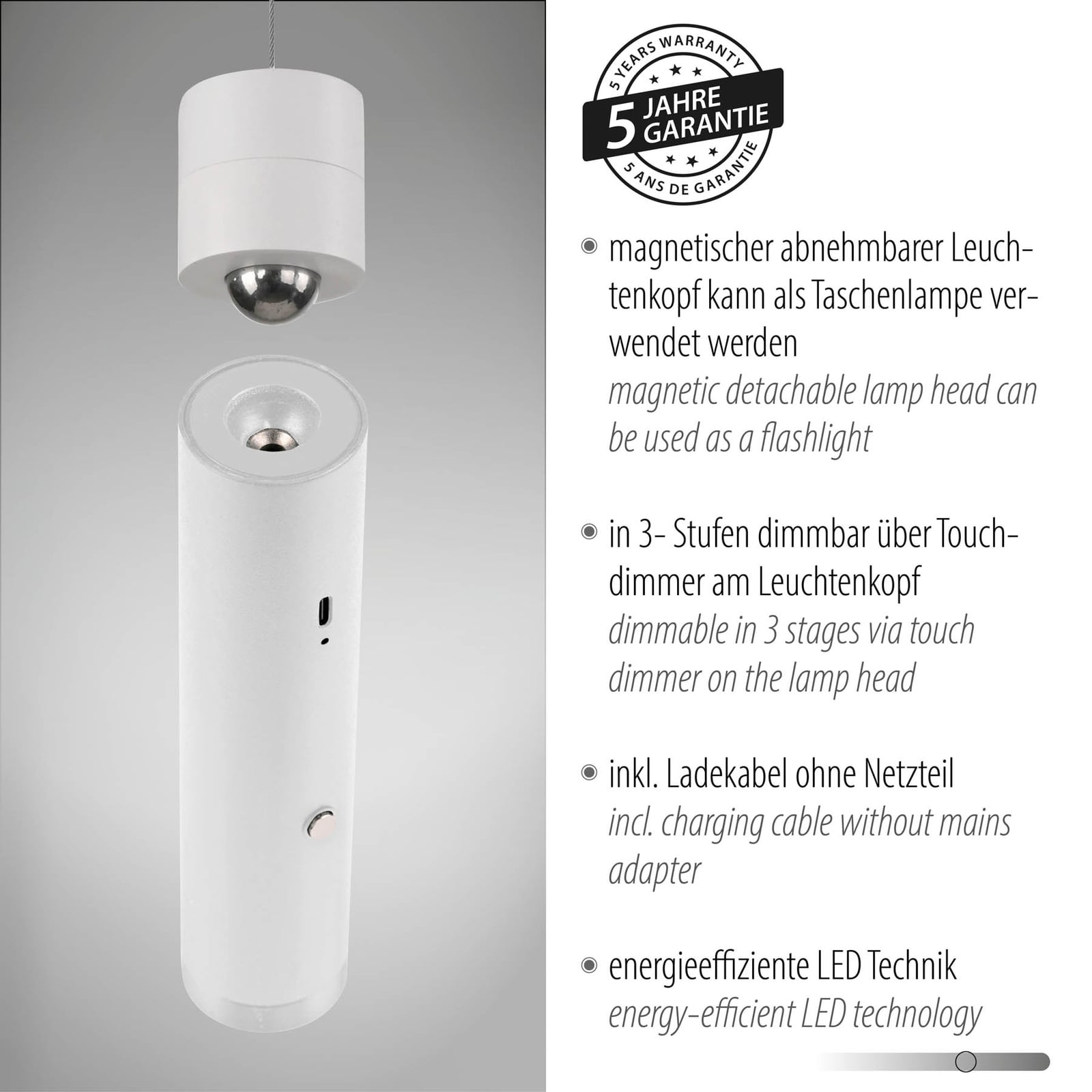 LED pendellampe Attach med batteri dimbar hvit jern - JUST LIGHT.