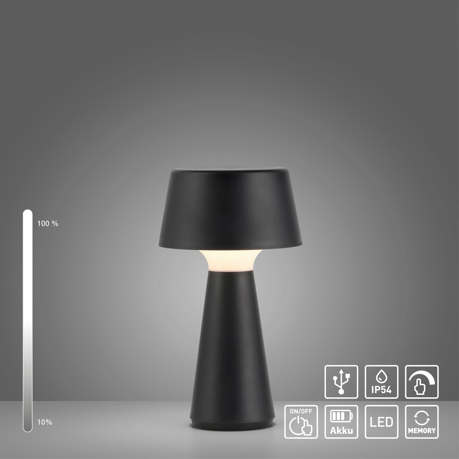 LED bordlampe Abera oppladbar dimbar svart IP54 28 cm - JUST LIGHT.