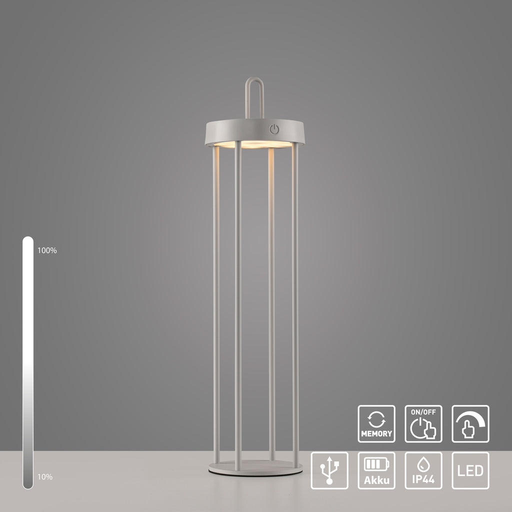 LED oppladbar bordlampe Anselm lanterneform grå-beige IP44 - JUST LIGHT.