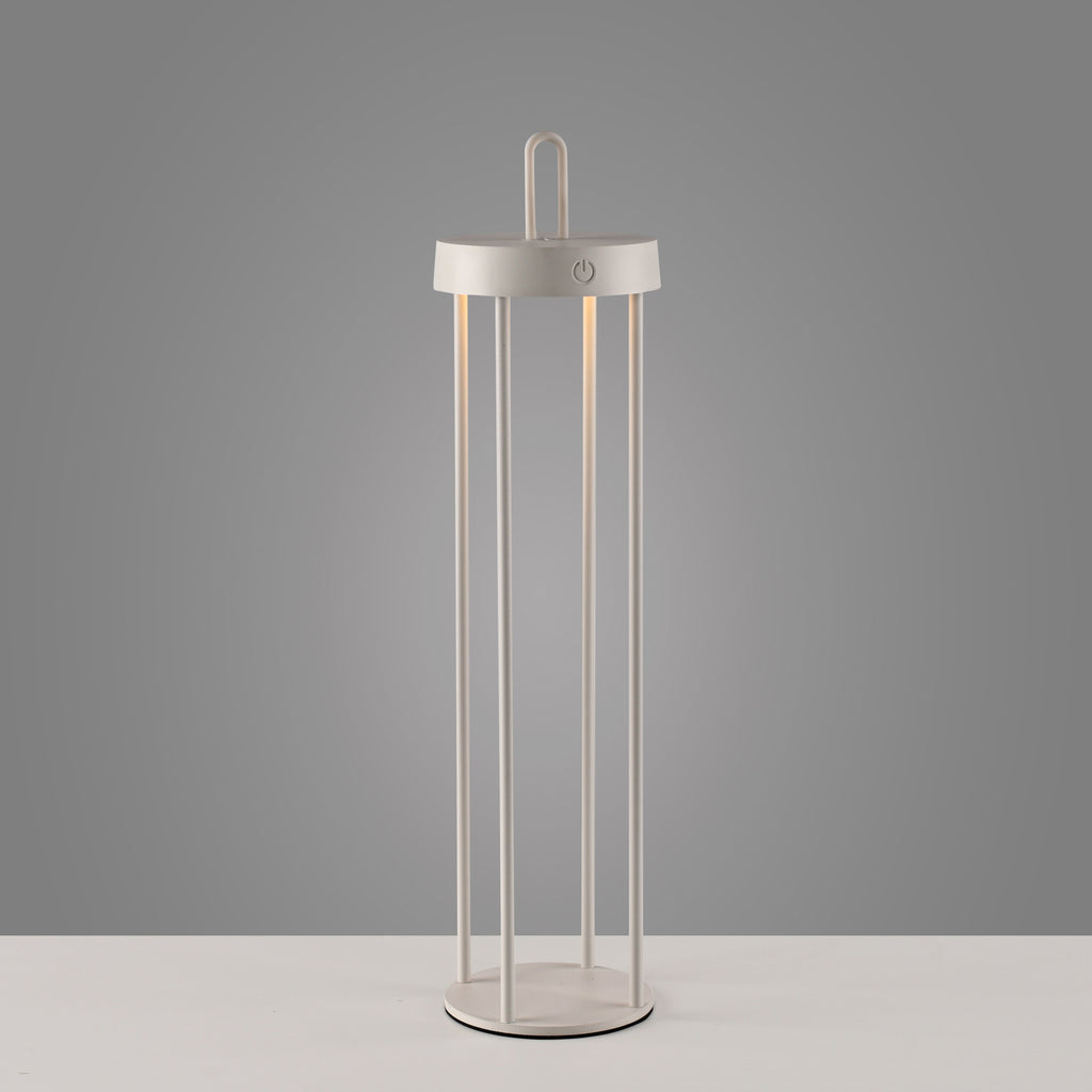 LED oppladbar bordlampe Anselm lanterneform grå-beige IP44 - JUST LIGHT.