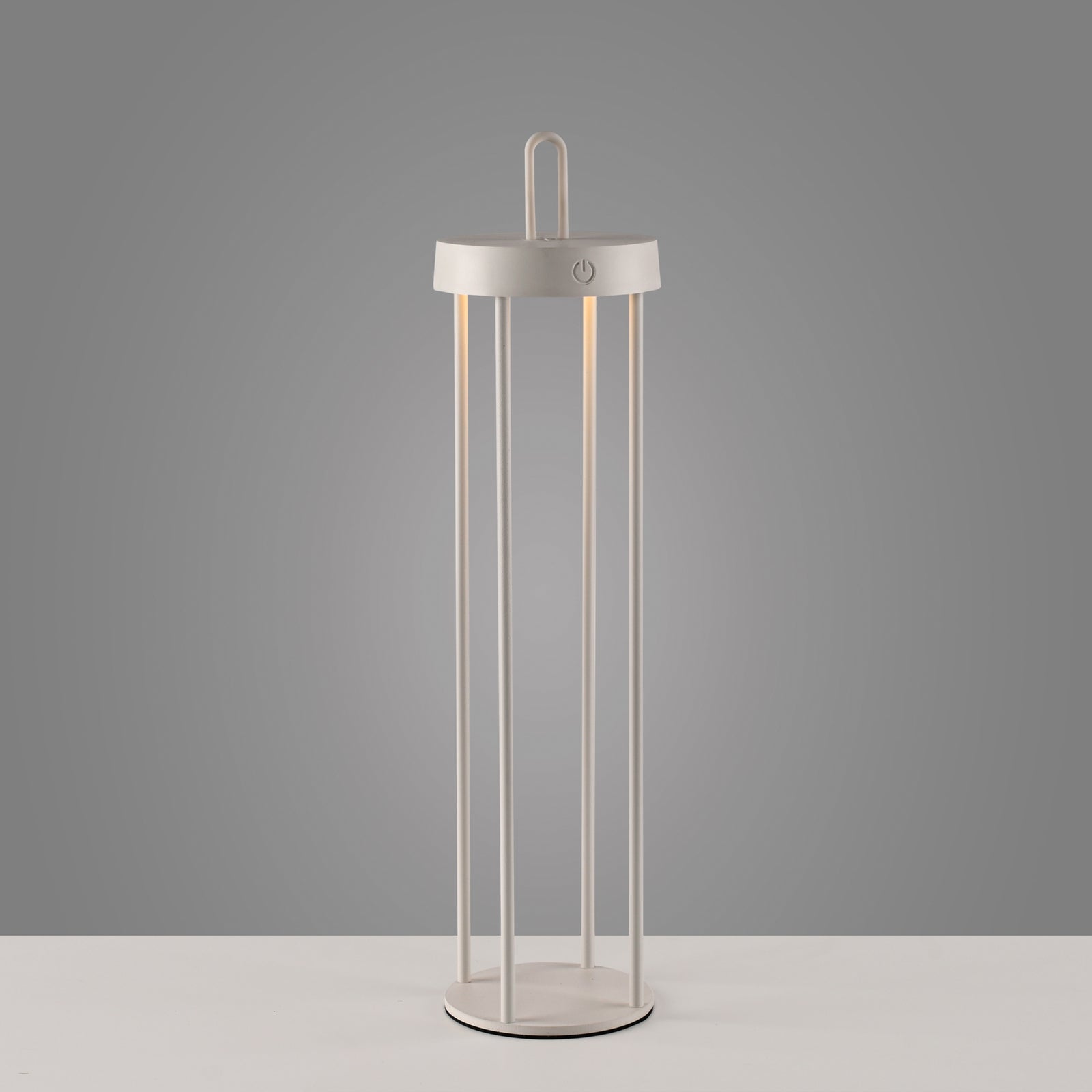 LED oppladbar bordlampe Anselm lanterneform grå-beige IP44 - JUST LIGHT.
