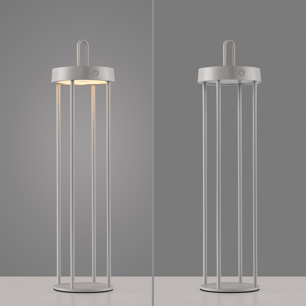 LED oppladbar bordlampe Anselm lanterneform grå-beige IP44 - JUST LIGHT.