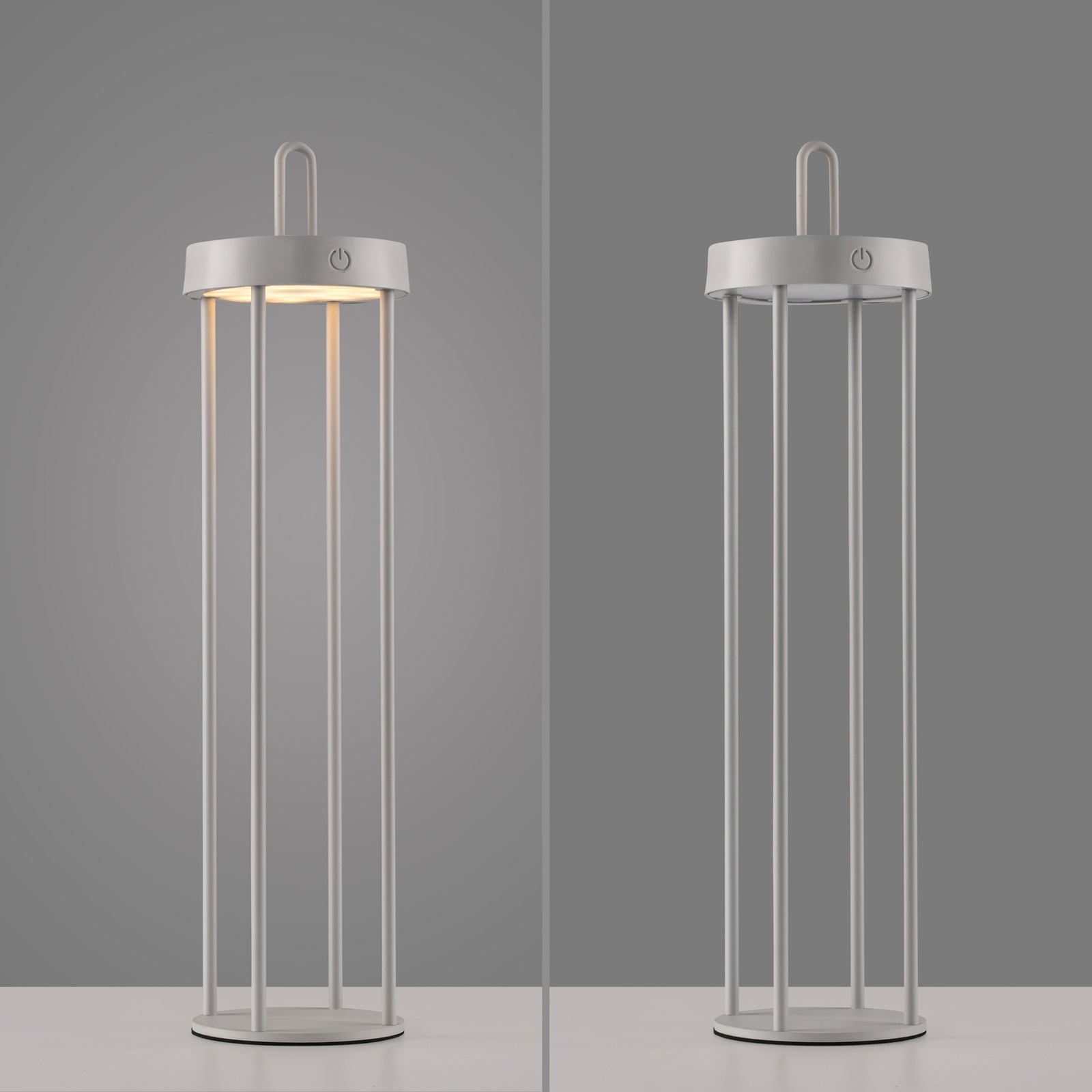 LED oppladbar bordlampe Anselm lanterneform grå-beige IP44 - JUST LIGHT.