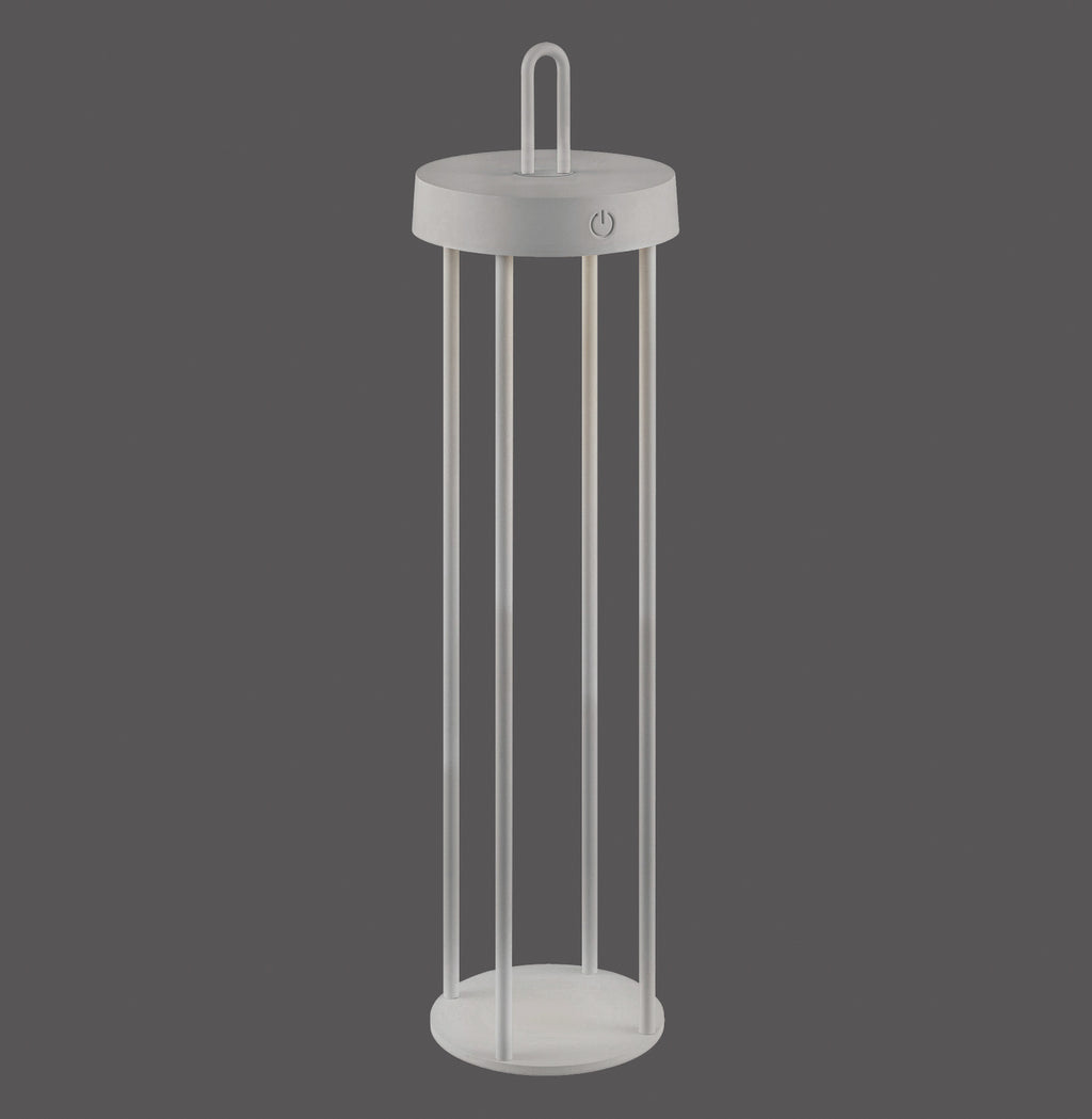 LED oppladbar bordlampe Anselm lanterneform grå-beige IP44 - JUST LIGHT.