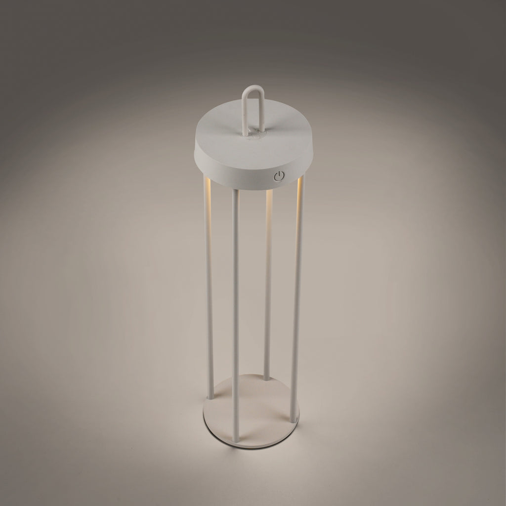 LED oppladbar bordlampe Anselm lanterneform grå-beige IP44 - JUST LIGHT.