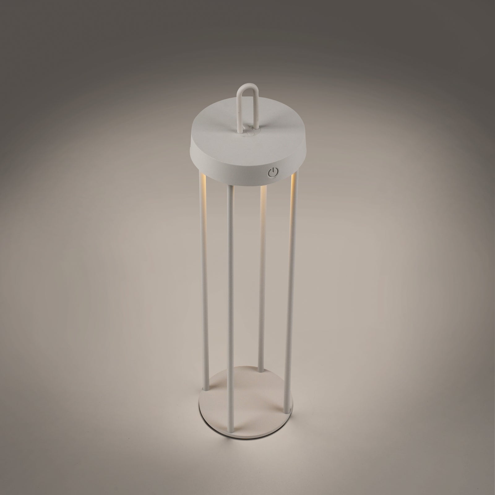 LED oppladbar bordlampe Anselm lanterneform grå-beige IP44 - JUST LIGHT.