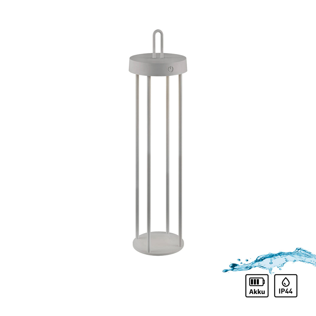 LED oppladbar bordlampe Anselm lanterneform grå-beige IP44 - JUST LIGHT.