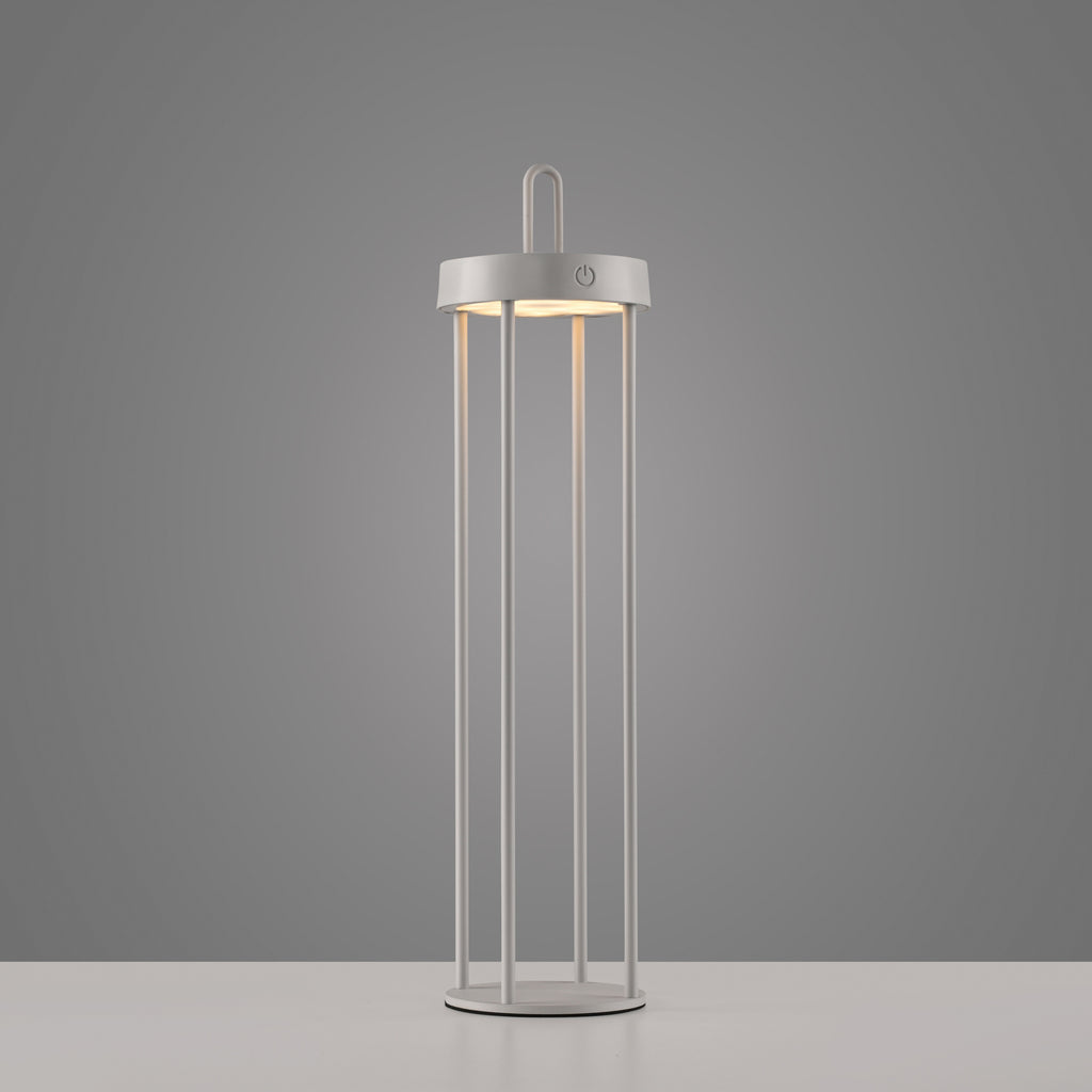LED oppladbar bordlampe Anselm lanterneform grå-beige IP44 - JUST LIGHT.