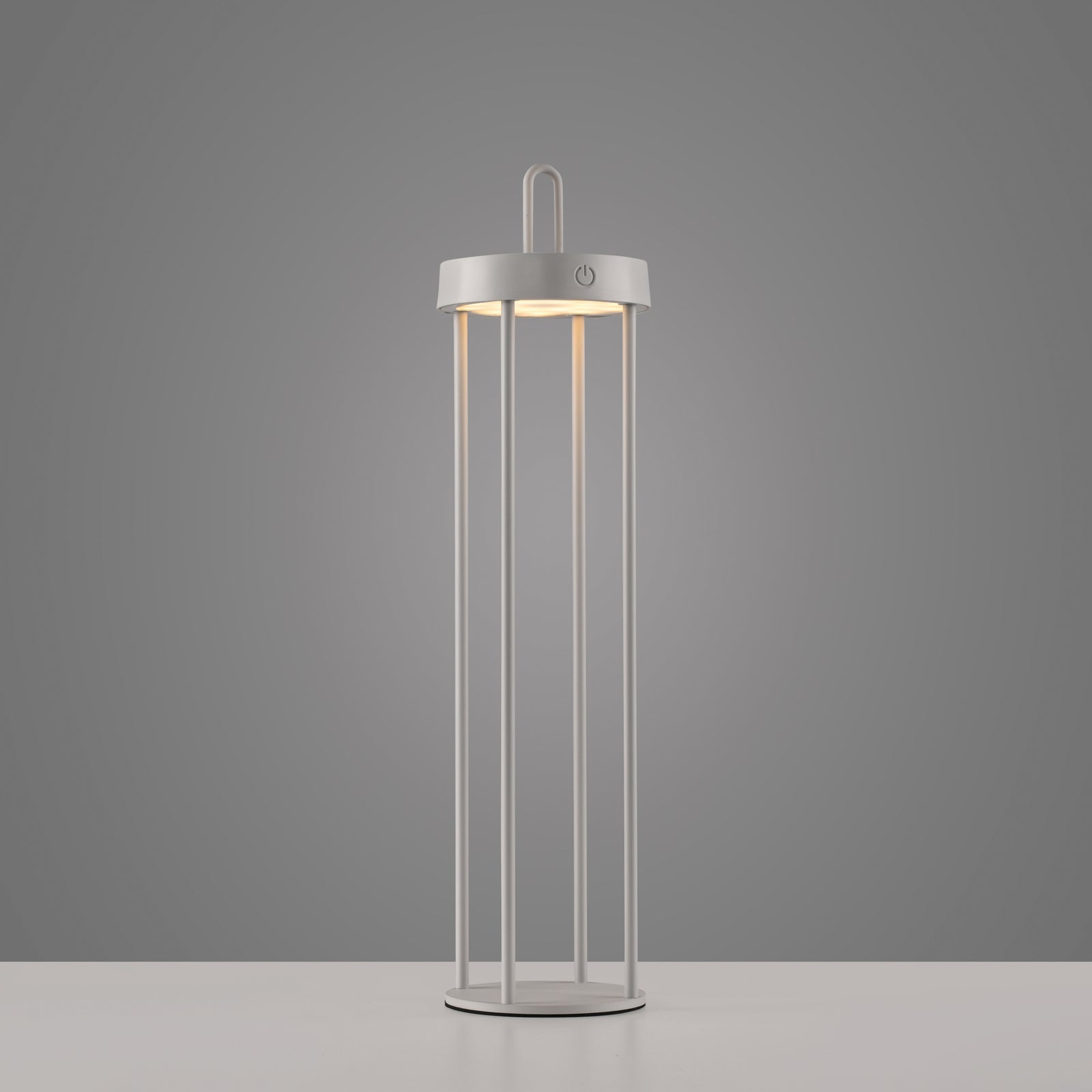 LED oppladbar bordlampe Anselm lanterneform grå-beige IP44 - JUST LIGHT.