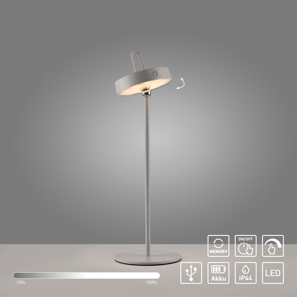LED bordlampe Amag oppladbar dimbar jern lysgrå IP44 - JUST LIGHT.