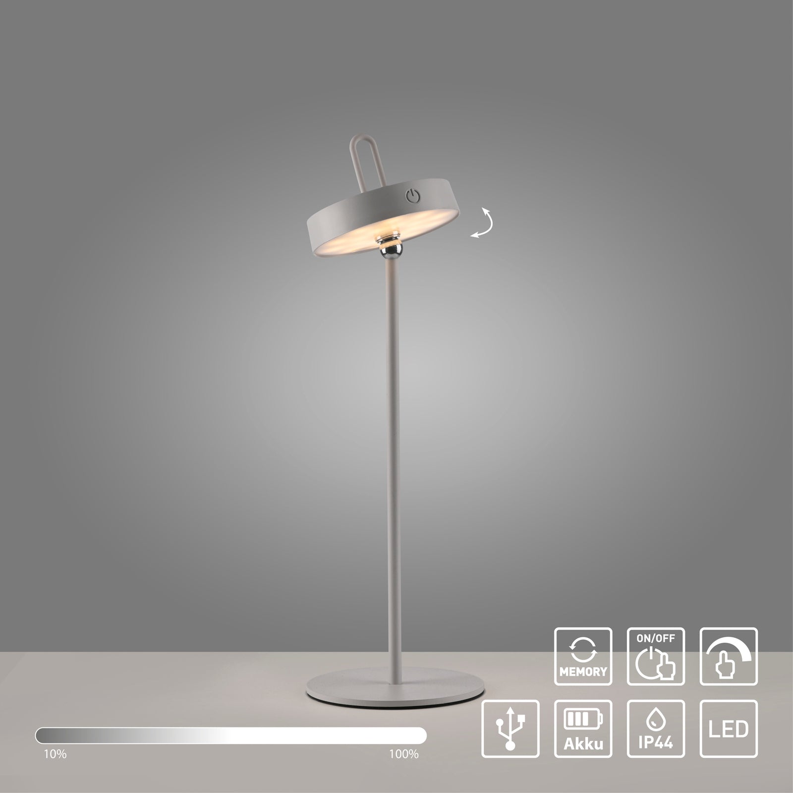 LED bordlampe Amag oppladbar dimbar jern lysgrå IP44 - JUST LIGHT.