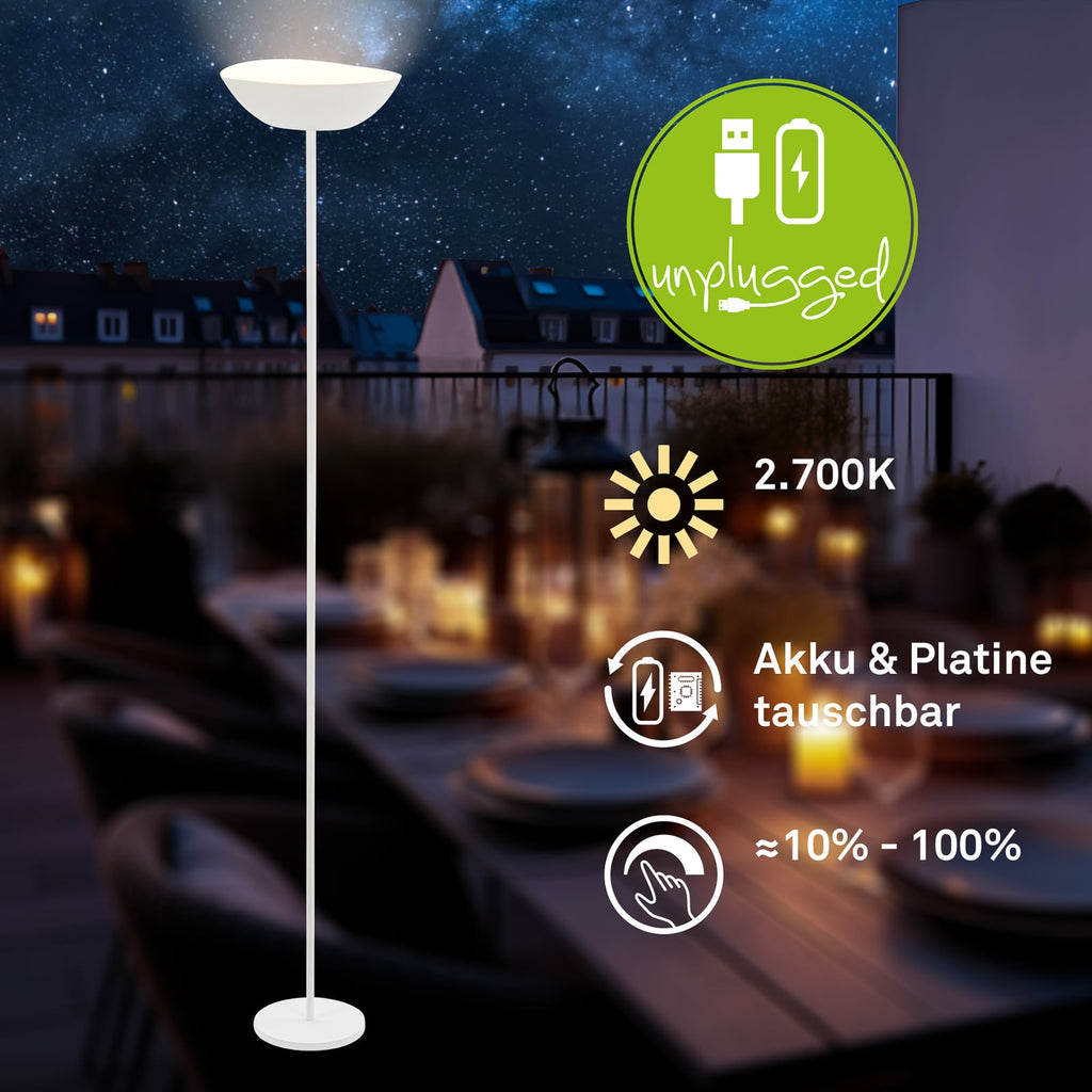 LED gulvlampe Estate oppladbar hvit berøringsdimmer 170 cm - Briloner
