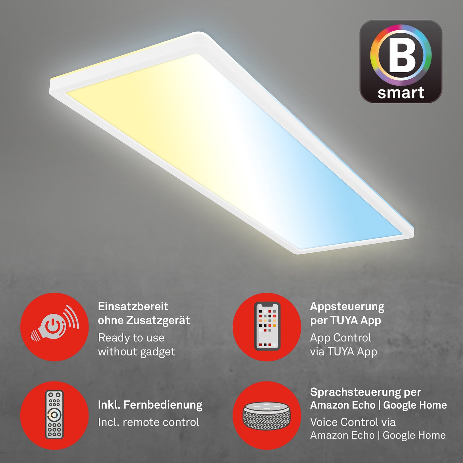 Smart LED-taklampe Tava 58x20 cm CCT dimbar med fjernkontroll - Briloner