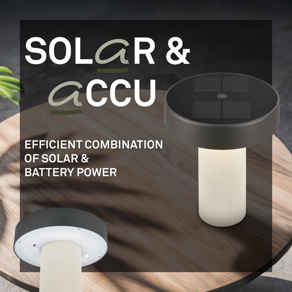 LED solcelle bordlampe Poga dimbar althvit/antrasitt IP44 - Briloner