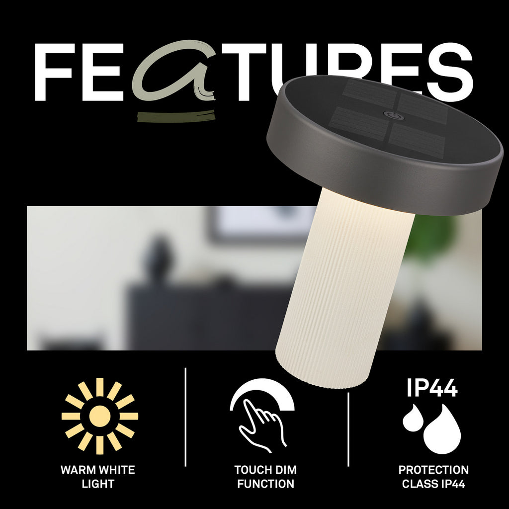 LED solcelle bordlampe Poga dimbar althvit/antrasitt IP44 - Briloner