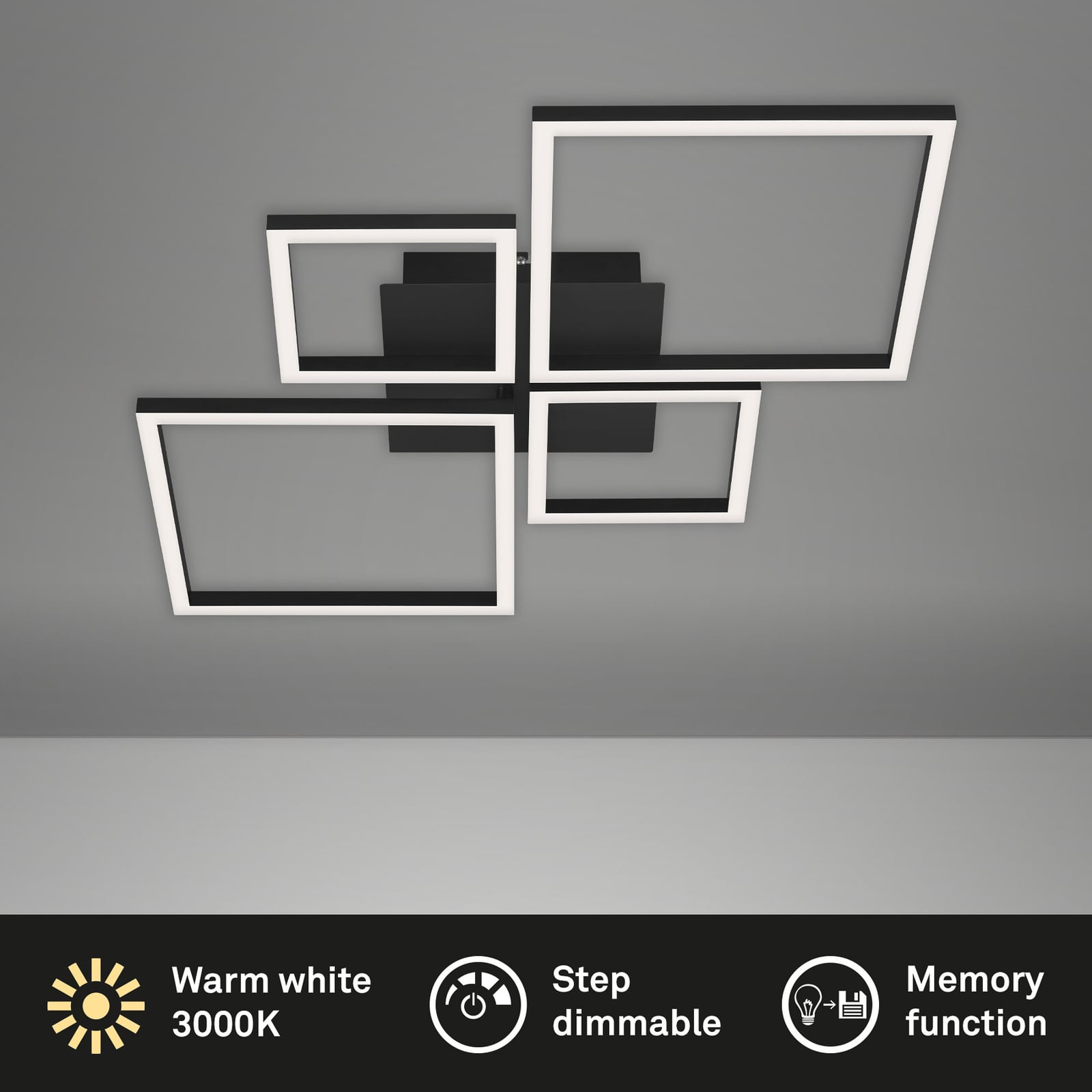 LED taklampe Frame 4-lys step-dim svart 75x47 cm - Briloner