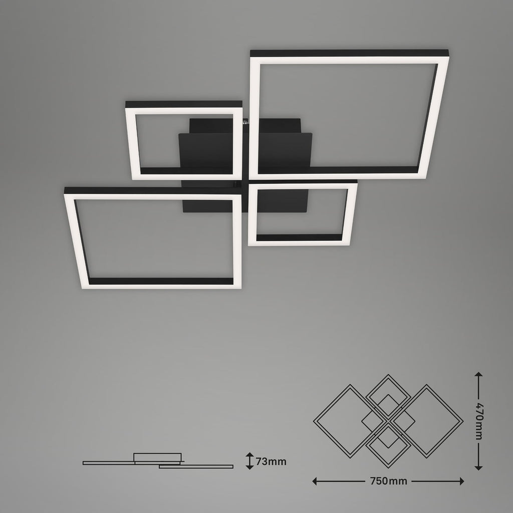 LED taklampe Frame 4-lys step-dim svart 75x47 cm - Briloner