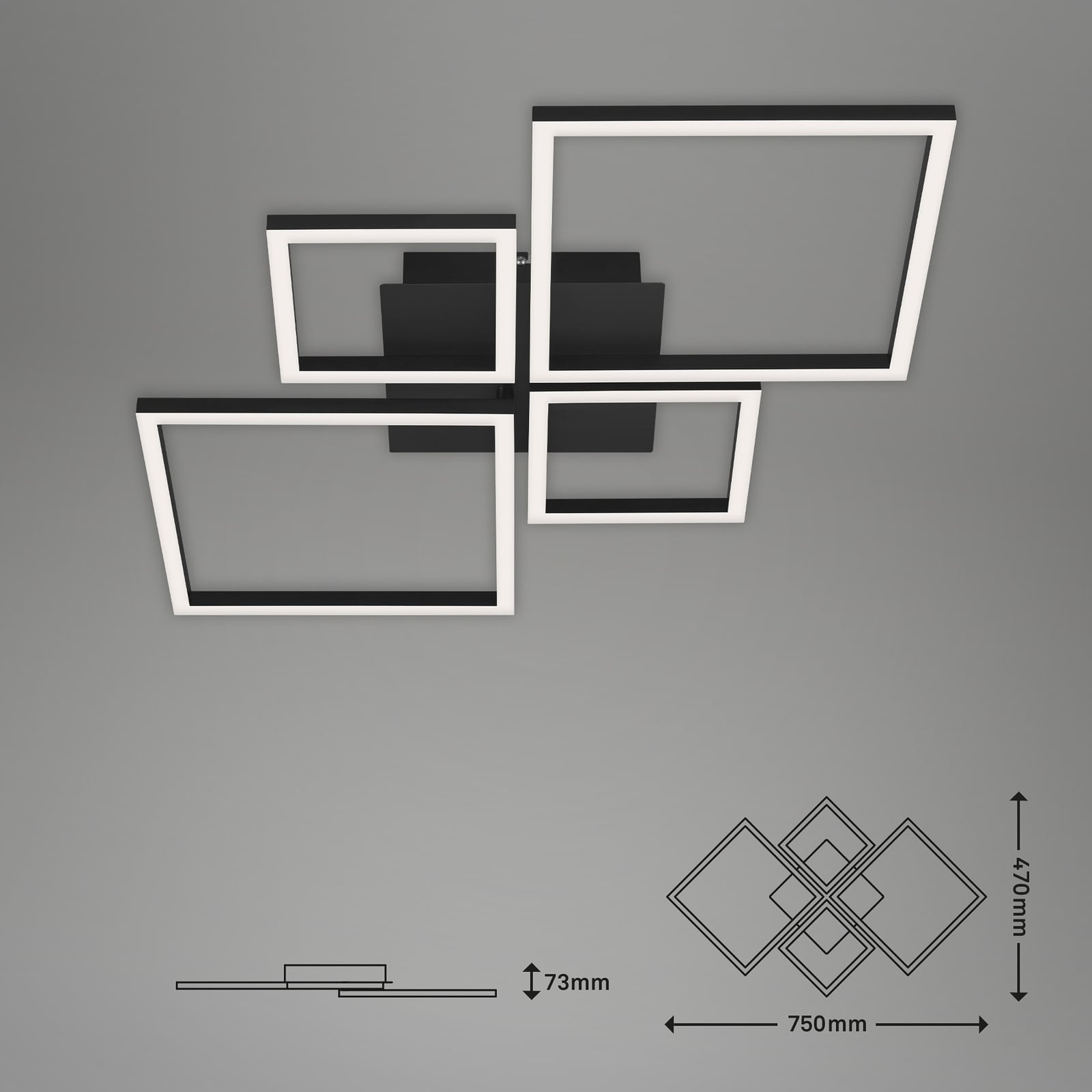 LED taklampe Frame 4-lys step-dim svart 75x47 cm - Briloner
