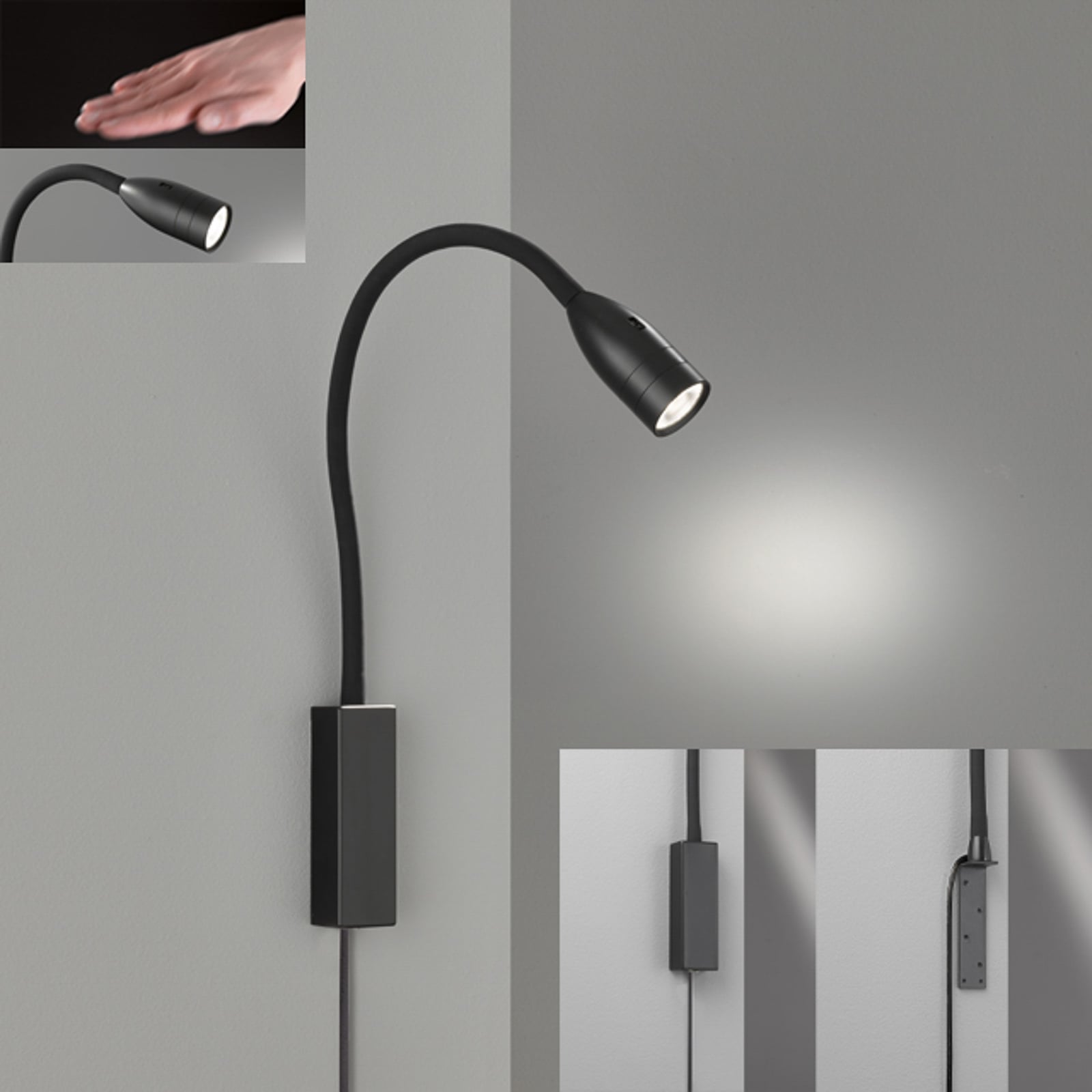 LED vegglampe Sten dimbar med gestestyring svart 35 cm - FISCHER & HONSEL