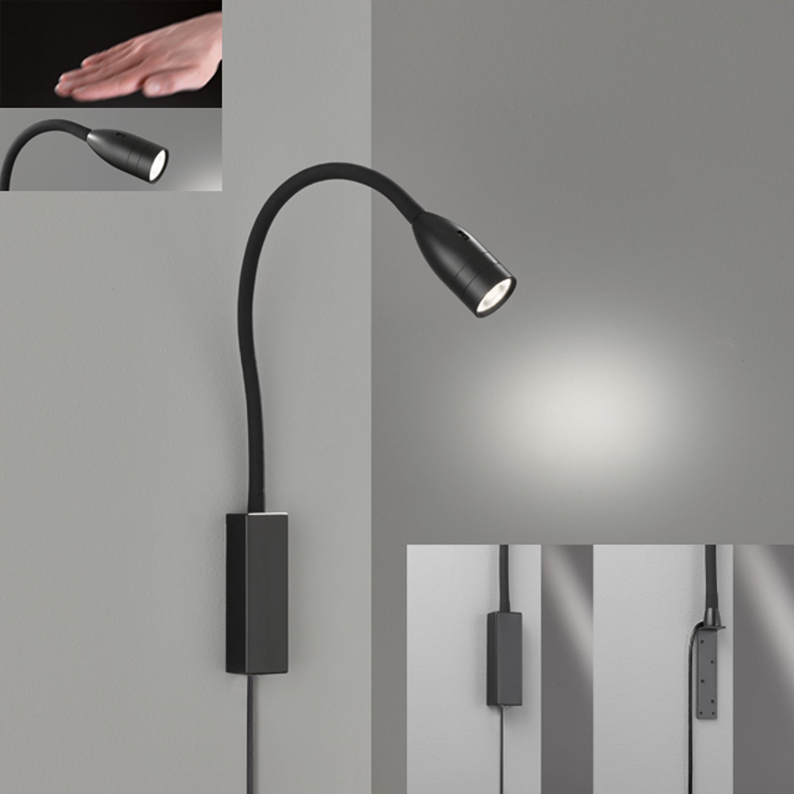 LED vegglampe Sten dimbar med gestestyring svart 35 cm - FISCHER & HONSEL