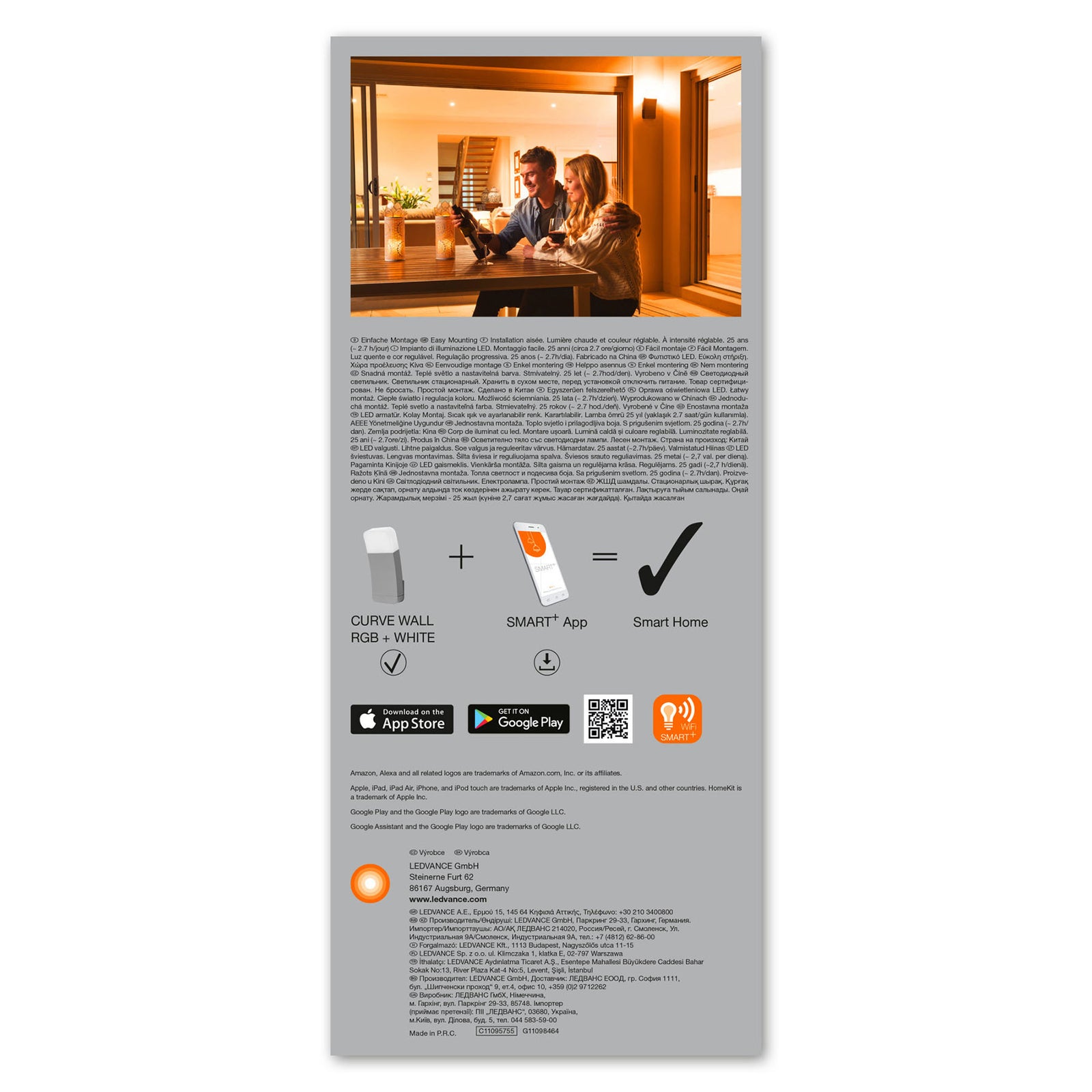 LED utevegglampe Curve WiFi RGBW dimbar sølv IP44 - LEDVANCE SMART+