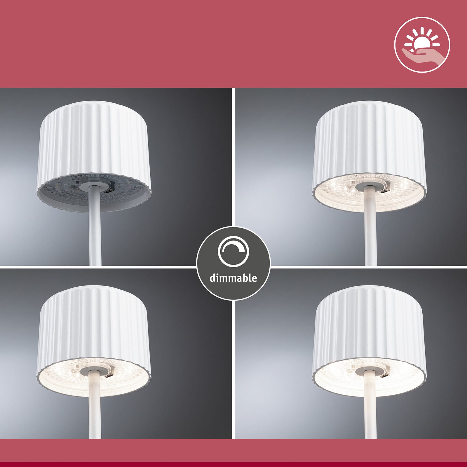 LED solcelle bordlampe Else dimbar hvit IP44 Ø10 cm - Paulmann