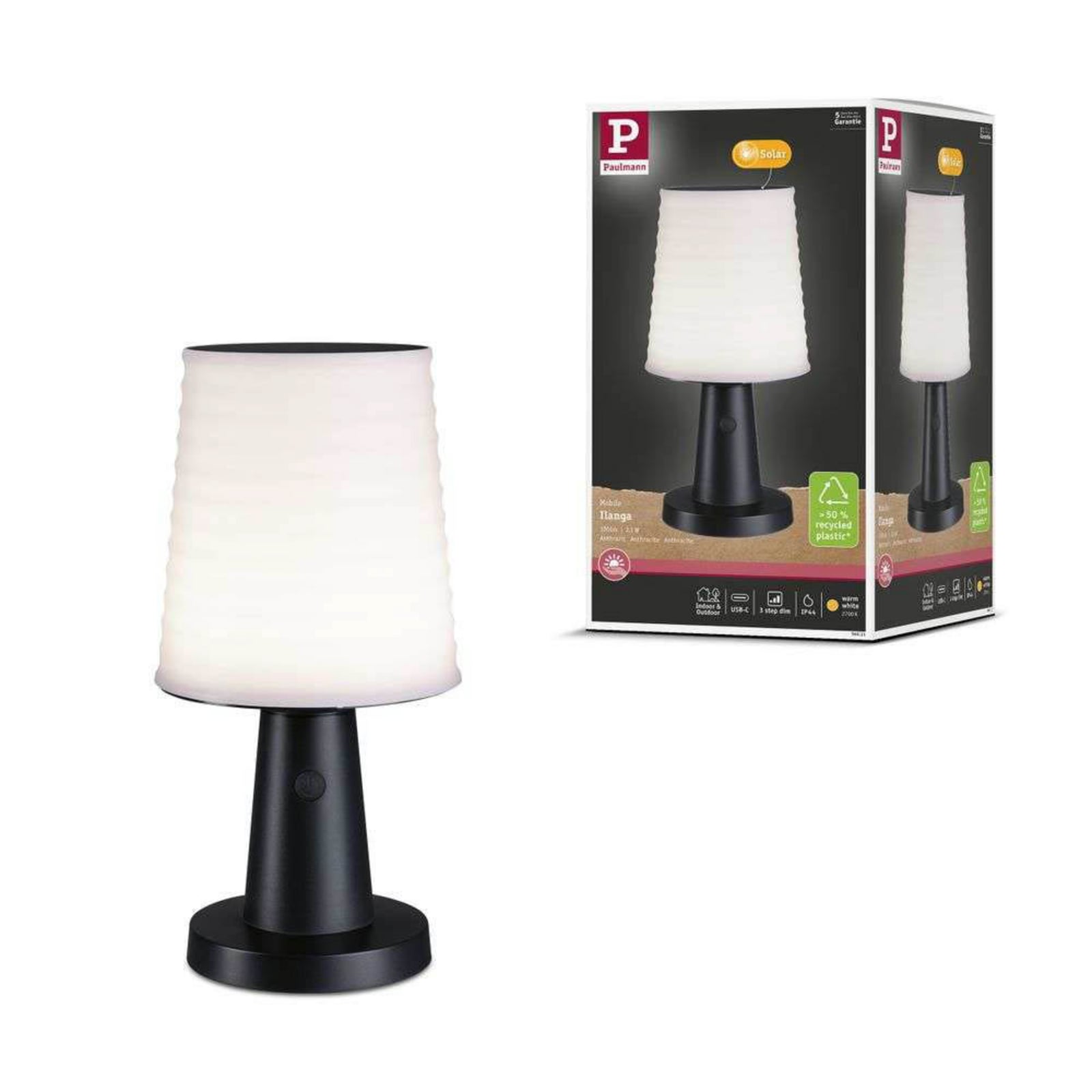 LED solcellebordlampe Ilanga dimbar antrasitt 30 cm IP44 - Paulmann