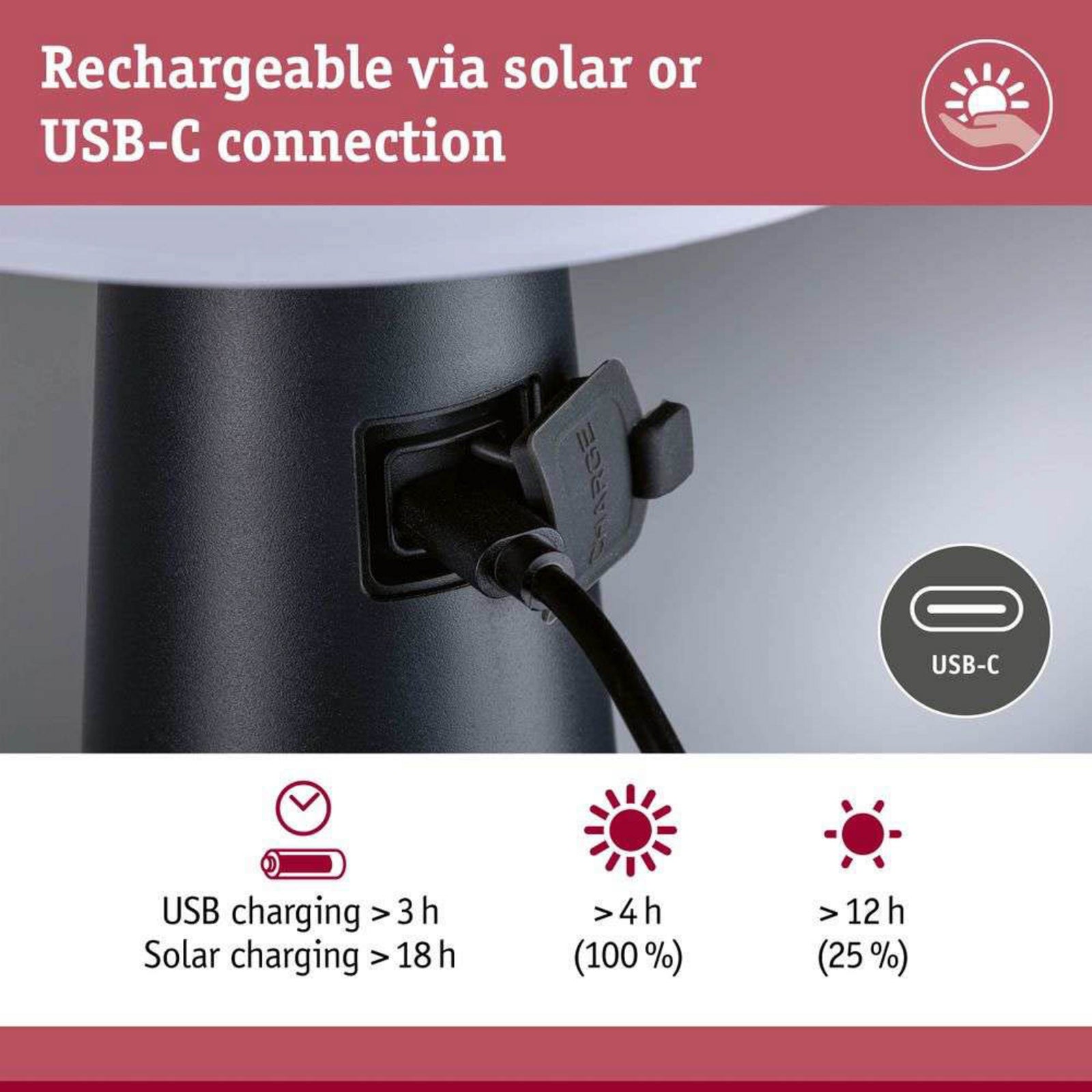 LED solcellebordlampe Ilanga dimbar antrasitt 30 cm IP44 - Paulmann