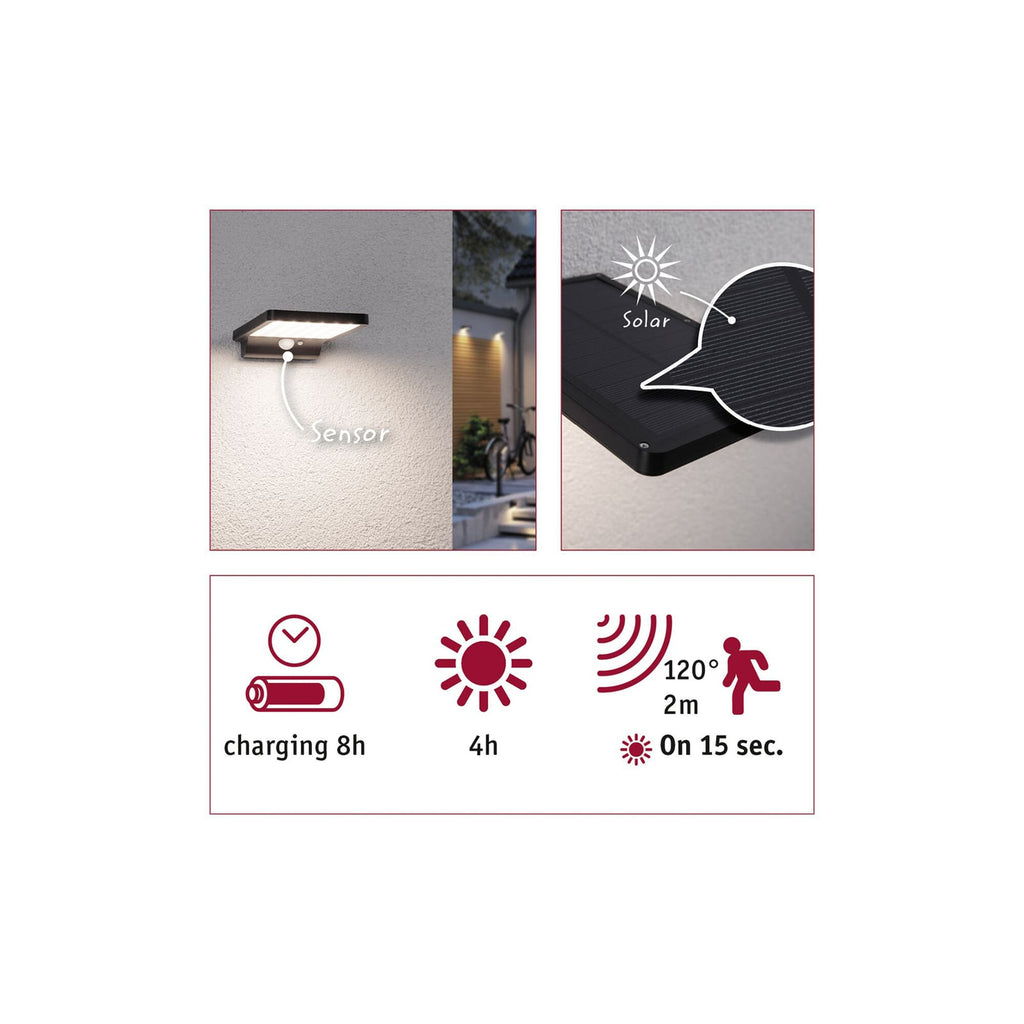 LED solcelle vegglampe Solveig med bevegelsessensor svart IP44 - Paulmann