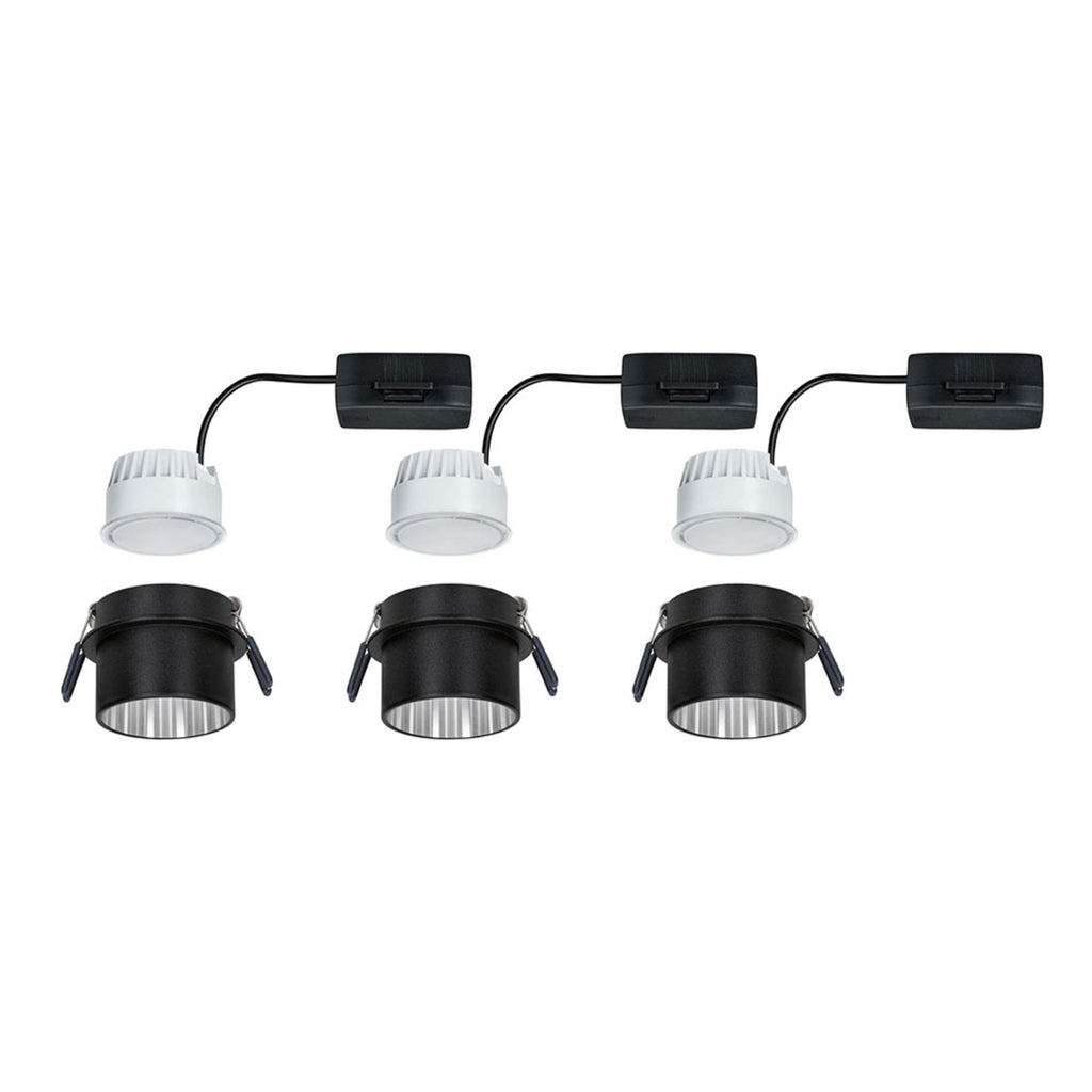 LED innbyggingsspot Gil 3-pack svart matt/stål dimbar IP44 - Paulmann