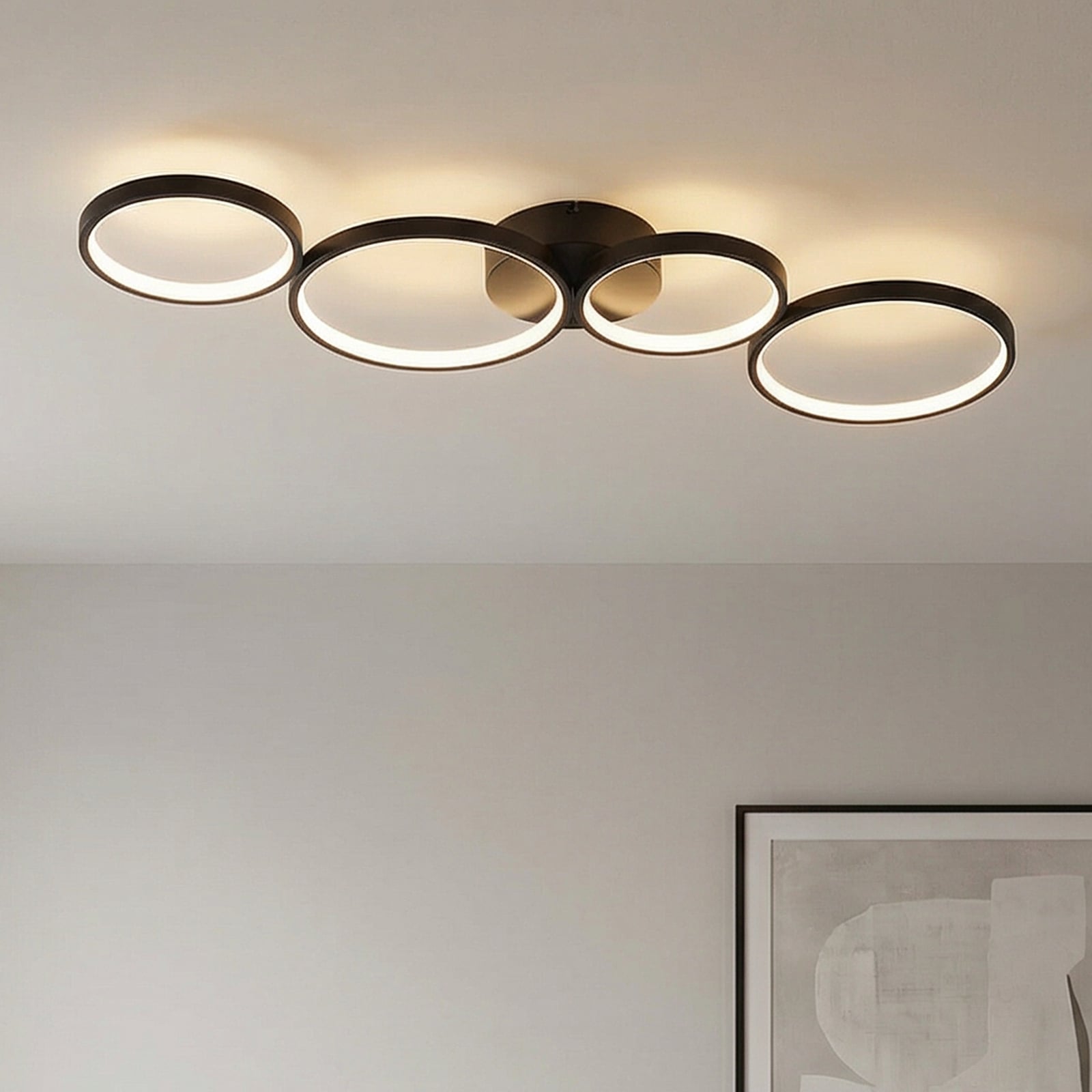 LED taklampe Evengeline 4 ringer svart aluminium 88 cm - Lindby