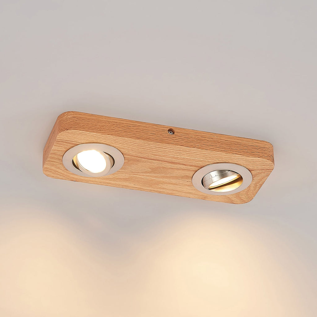 LED takspot Mikari 2-lys svingbar eik/nikkel 30 cm - Lindby