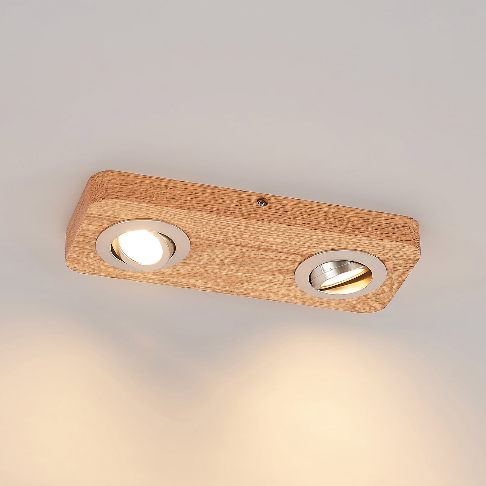 LED takspot Mikari 2-lys svingbar eik/nikkel 30 cm - Lindby
