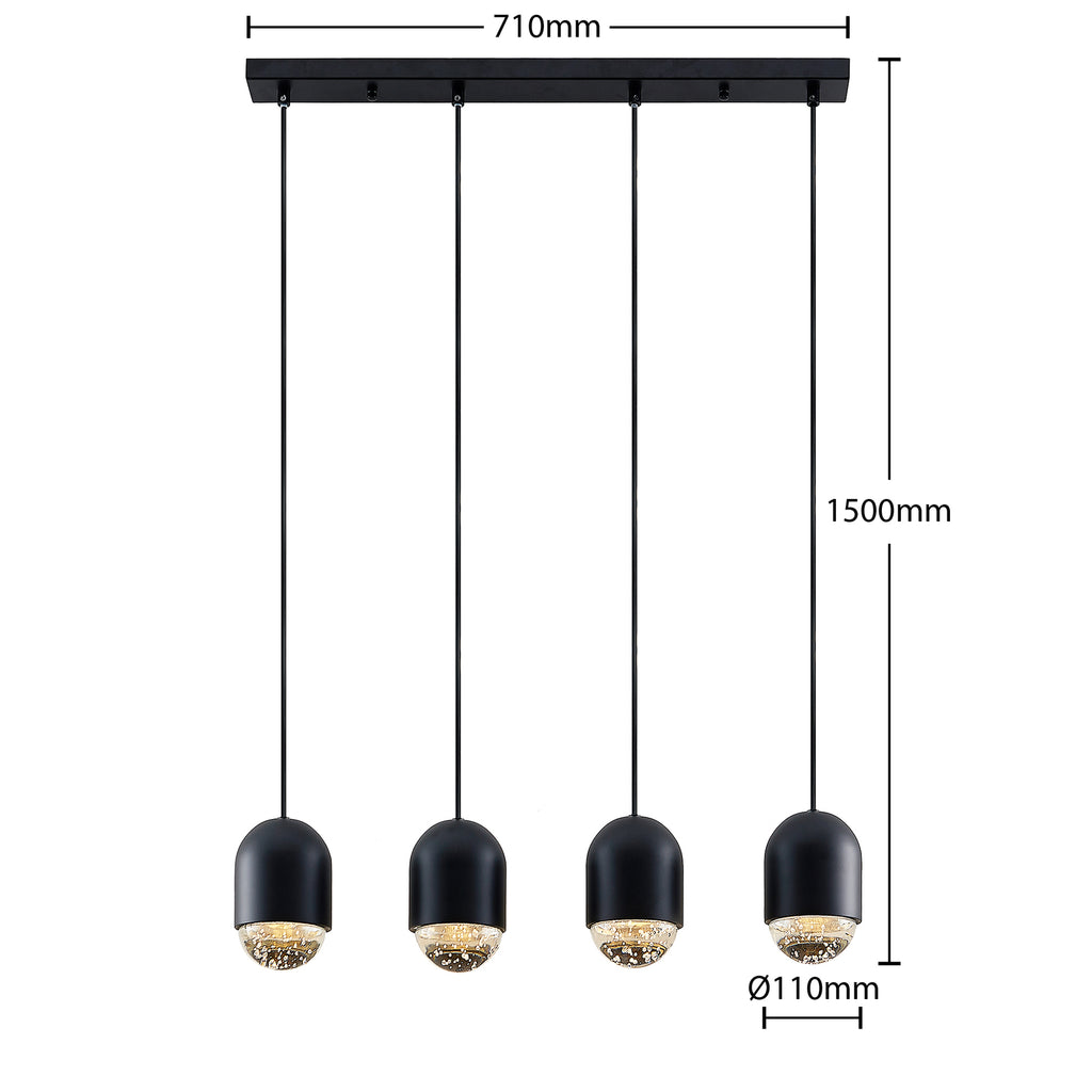 Pendellampe Amielle 4-lys glass svart GU10 71 cm - Lucande