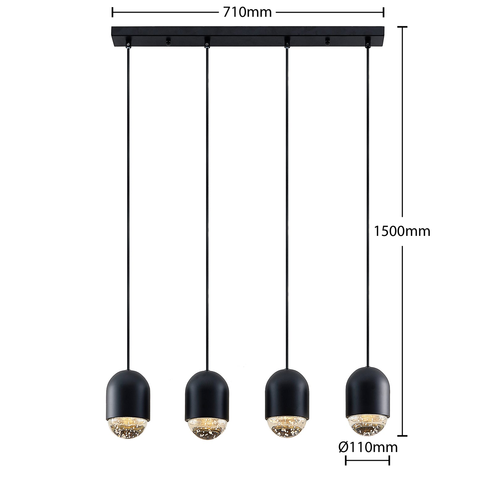 Pendellampe Amielle 4-lys glass svart GU10 71 cm - Lucande