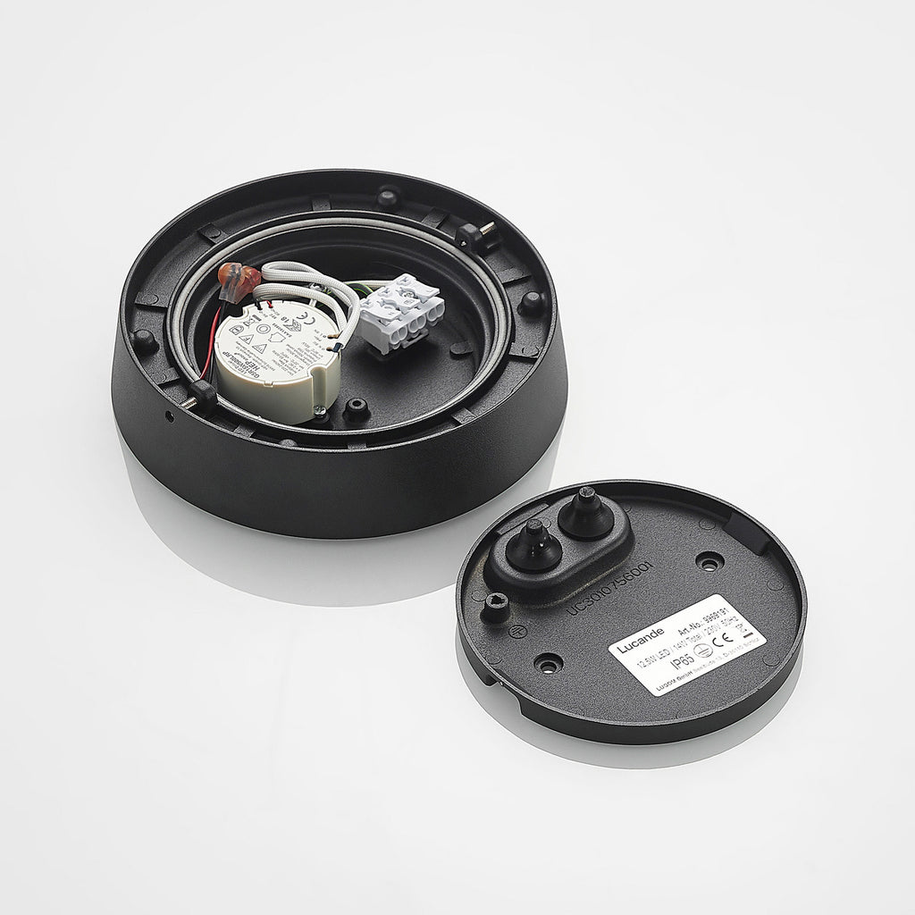 LED utetaklampe Kelissa rund svart Ø17,6 cm IP65 - Lucande