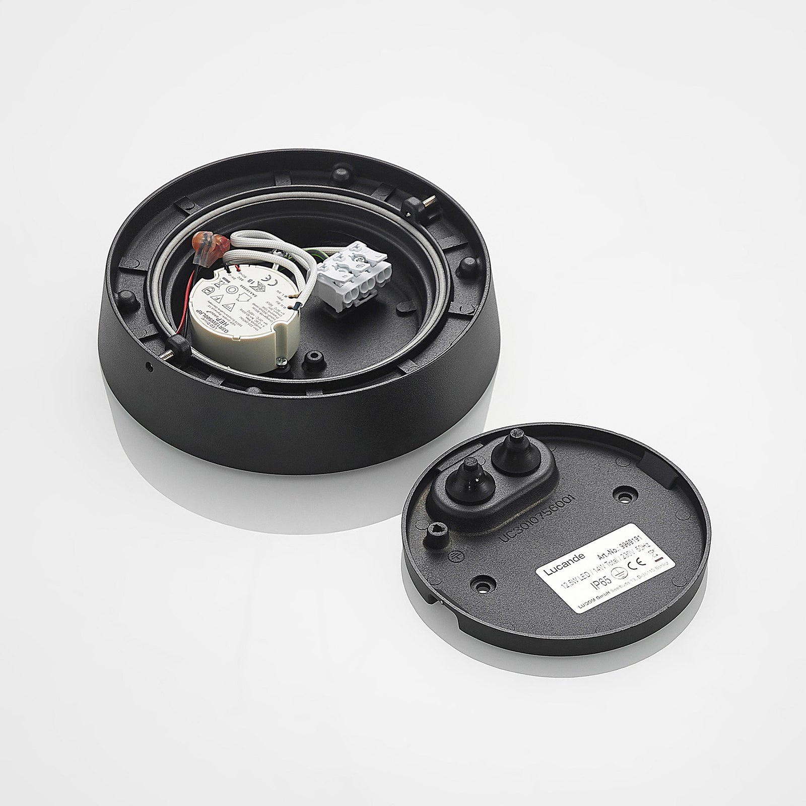 LED utetaklampe Kelissa rund svart Ø17,6 cm IP65 - Lucande
