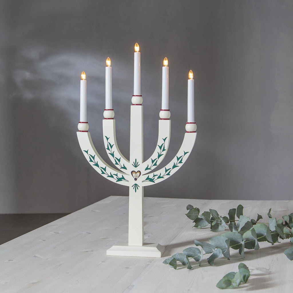Adventsstake Elias Tradition 15 lys tre 67 cm detalj av lys