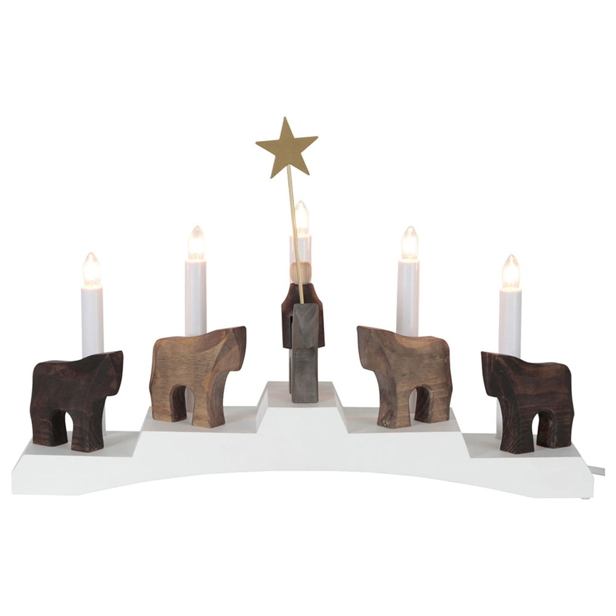 Detalj av Adventsstake Staffans fålar 5 lys tre hvit/brun 45 cm
