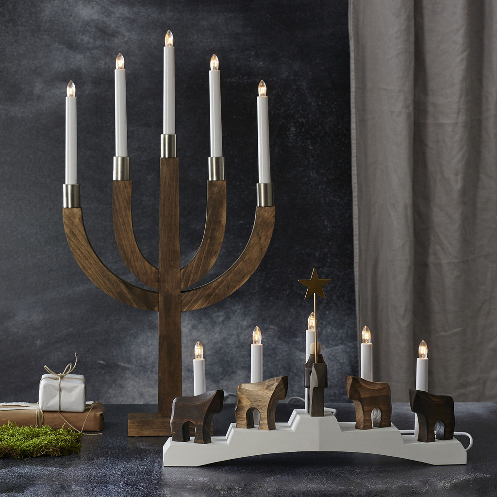 Adventsstake Staffans fålar 5 lys tre hvit/brun 45 cm detaljbilde
